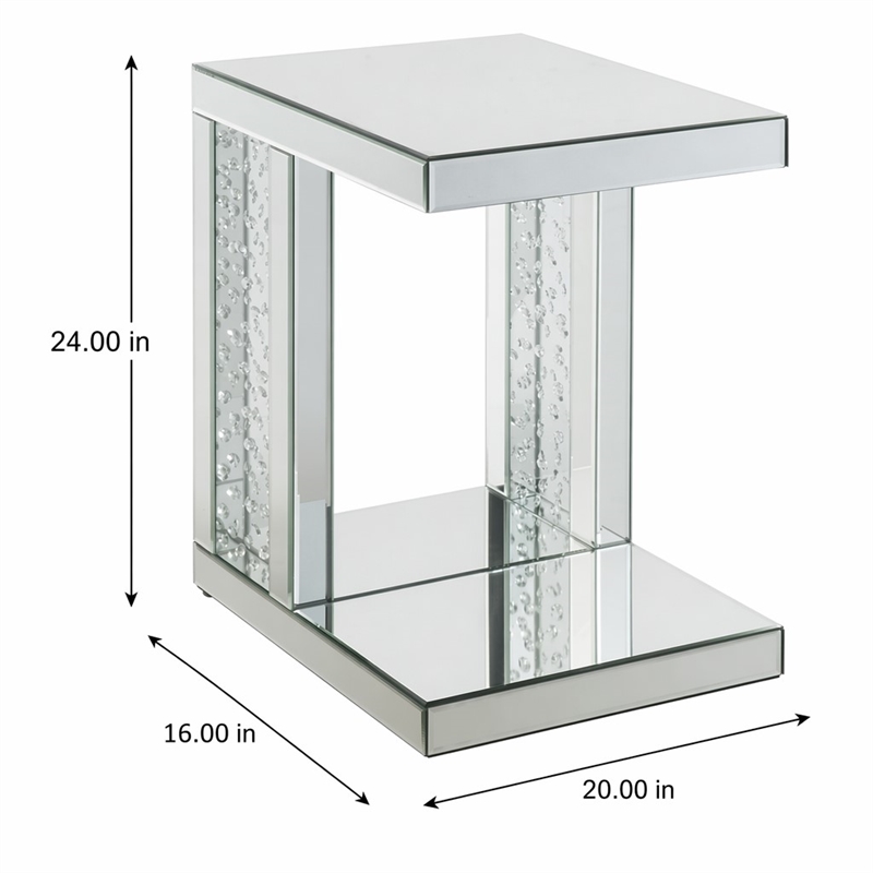 Bowery Hill Mirrored Accent Table with Faux Crystal Inlay Base