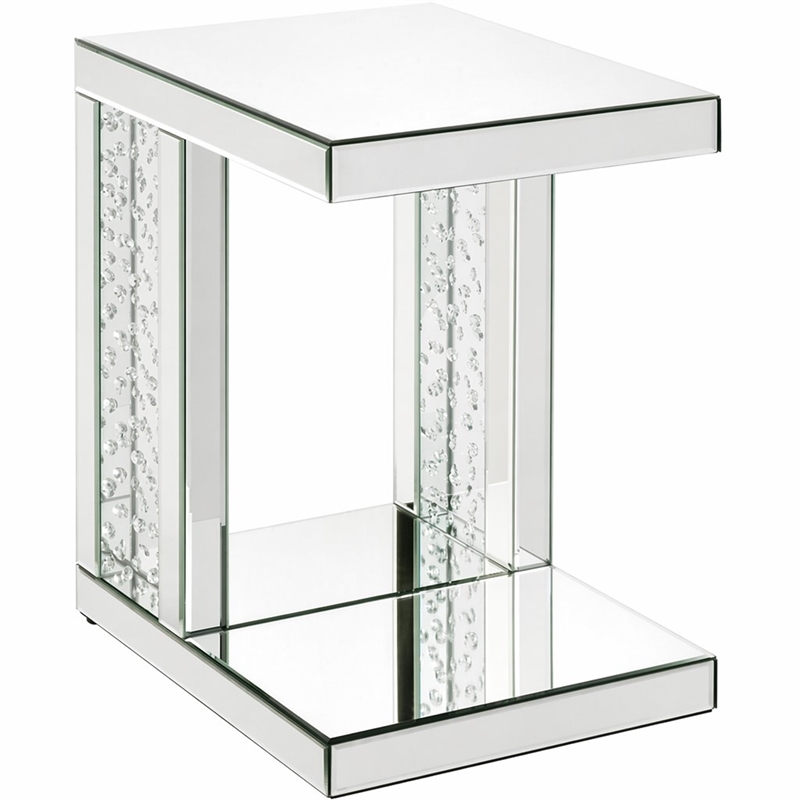 Bowery Hill Mirrored Accent Table with Faux Crystal Inlay Base