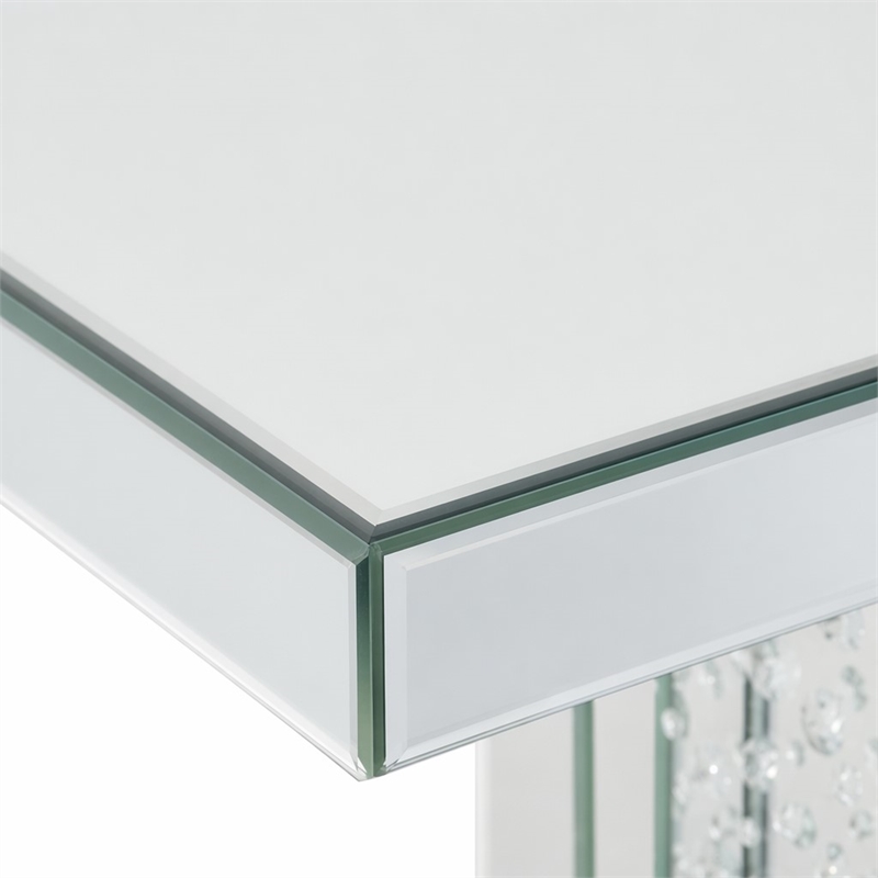 Bowery Hill Mirrored Accent Table with Faux Crystal Inlay Base