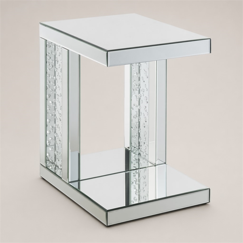 Bowery Hill Mirrored Accent Table with Faux Crystal Inlay Base