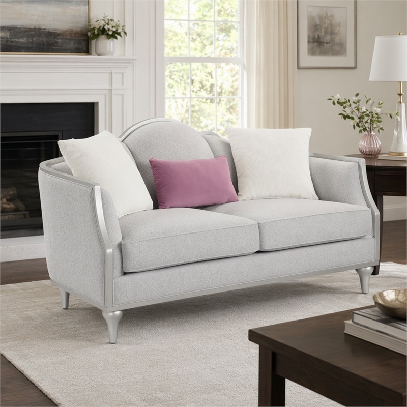 Bowery Hill Contemporary Beige Fabric Loveseat with Pillows