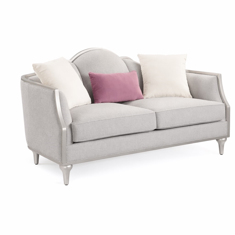 Bowery Hill Contemporary Beige Fabric Loveseat with Pillows