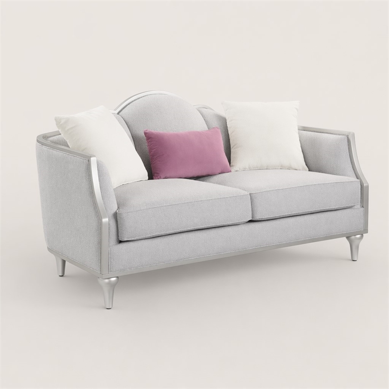 Bowery Hill Contemporary Beige Fabric Loveseat with Pillows