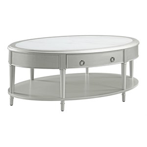 Bowery Hill Oval Coffee Table with Drawer in Sintered Stone and Champagne