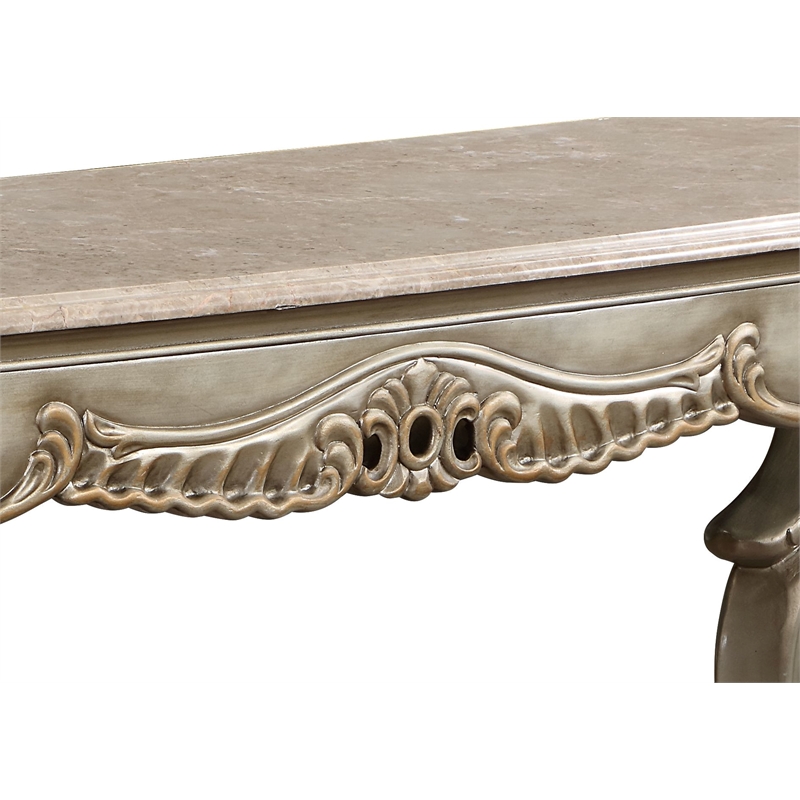 Bowery Hill Rectangular Marble Top Sofa Table in Natural and Antique Bronze