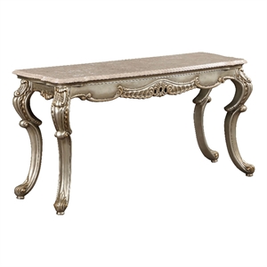 Bowery Hill Rectangular Marble Top Sofa Table in Natural and Antique Bronze