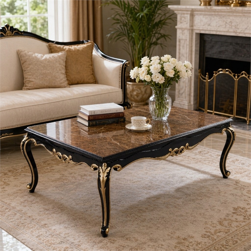 Bowery Hill Betria Rectangular Beech Coffee Table in Brown and Black