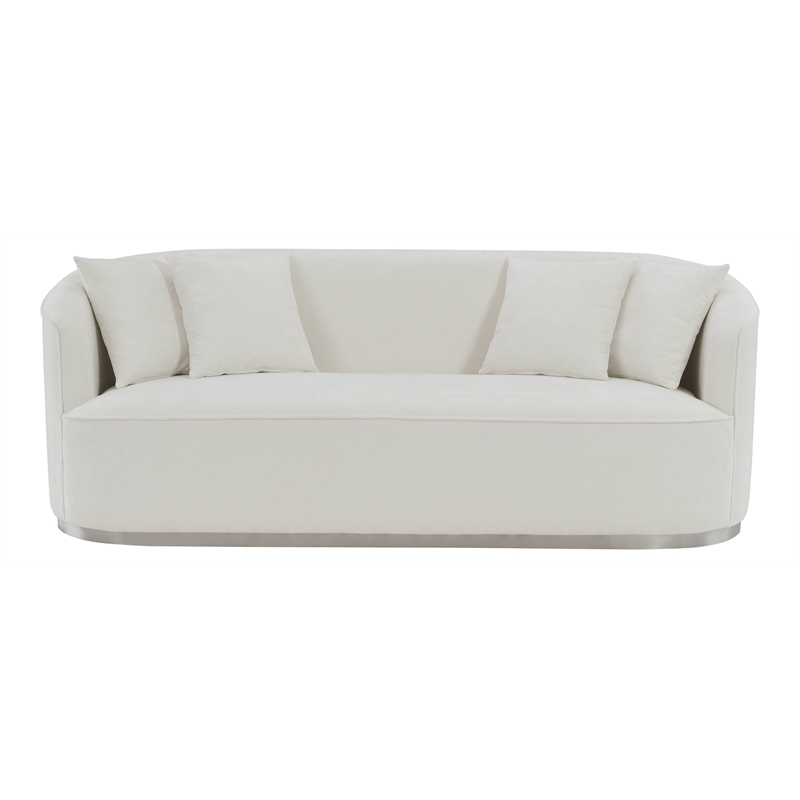 Bowery Hill Chenille Upholstered Sofa with 4 Pillows in Beige