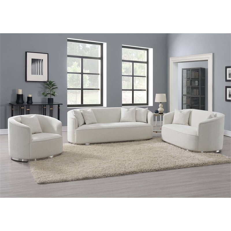 Bowery Hill Chenille Upholstered Sofa with 4 Pillows in Beige