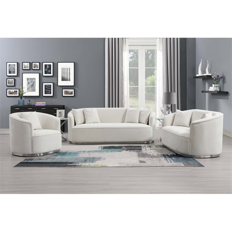 Bowery Hill Chenille Upholstered Sofa with 4 Pillows in Beige