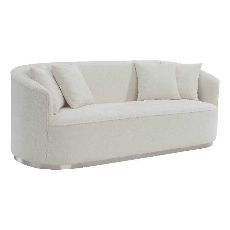 Bowery Hill Chenille Upholstered Sofa with 4 Pillows in Beige