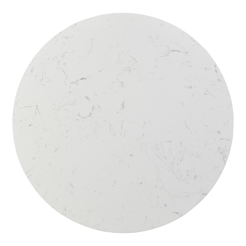 Bowery Hill Round Marble Dining Table with Pedestal Base in White/Black
