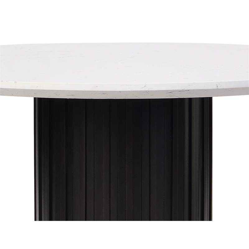 Bowery Hill Round Marble Dining Table with Pedestal Base in White/Black