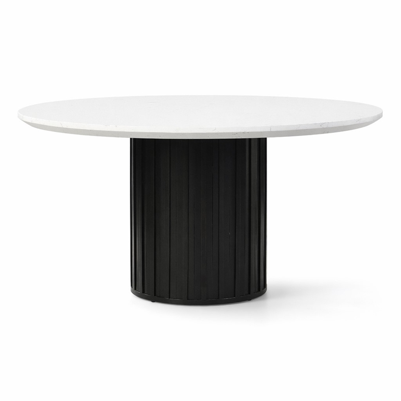 Bowery Hill Round Marble Dining Table with Pedestal Base in White/Black