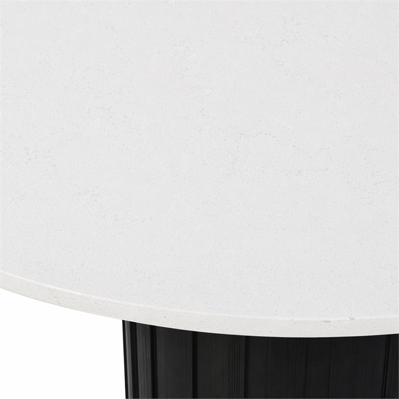 Bowery Hill Round Marble Dining Table with Pedestal Base in White/Black