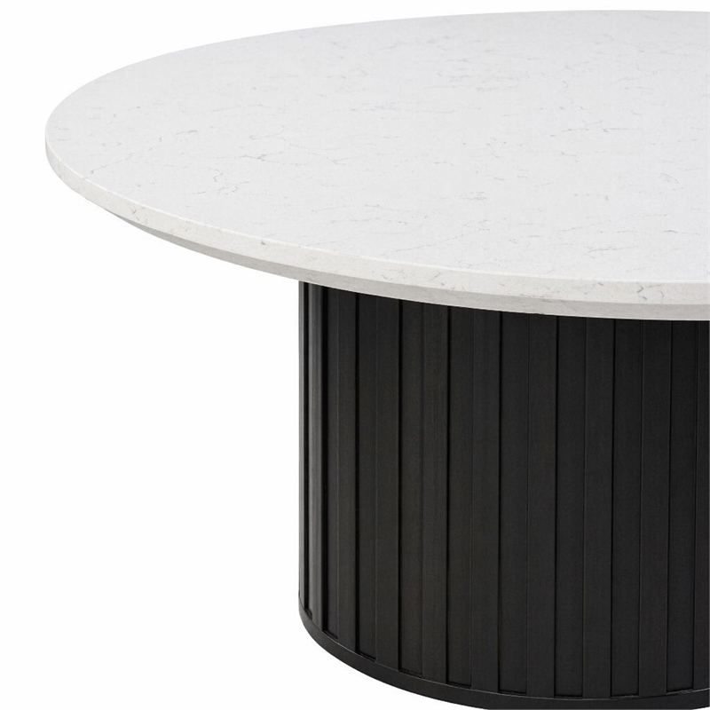 Bowery Hill Round Marble Dining Table with Pedestal Base in White/Black
