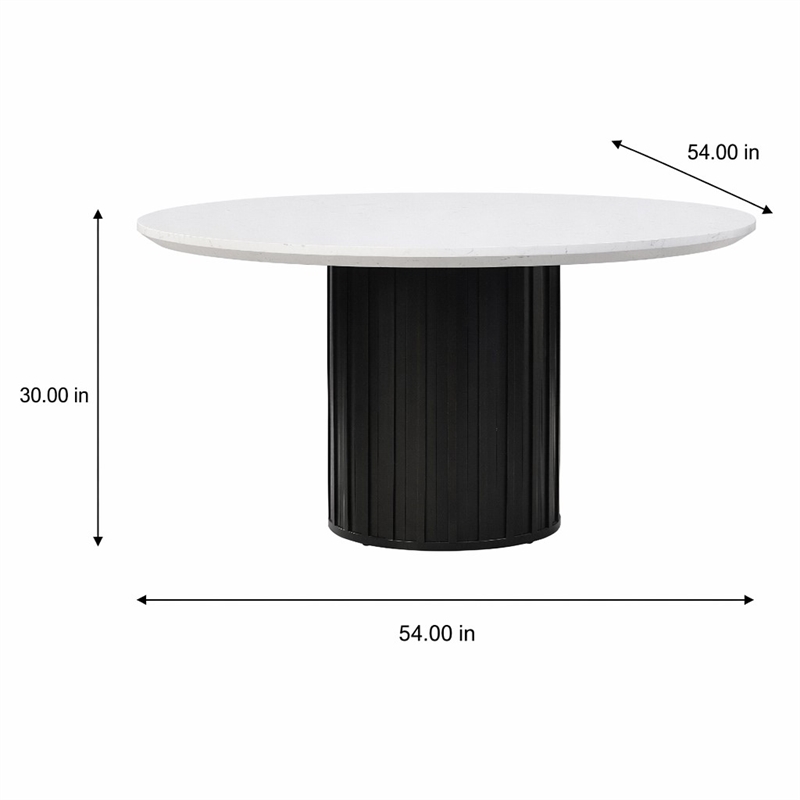 Bowery Hill Round Marble Dining Table with Pedestal Base in White/Black