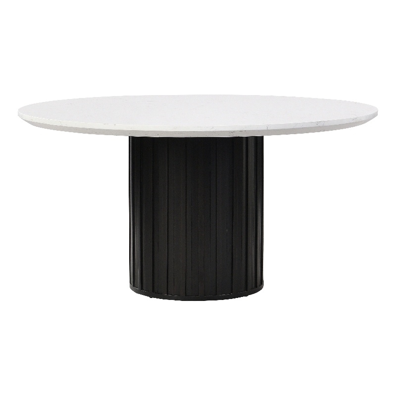 Bowery Hill Round Marble Dining Table with Pedestal Base in White/Black