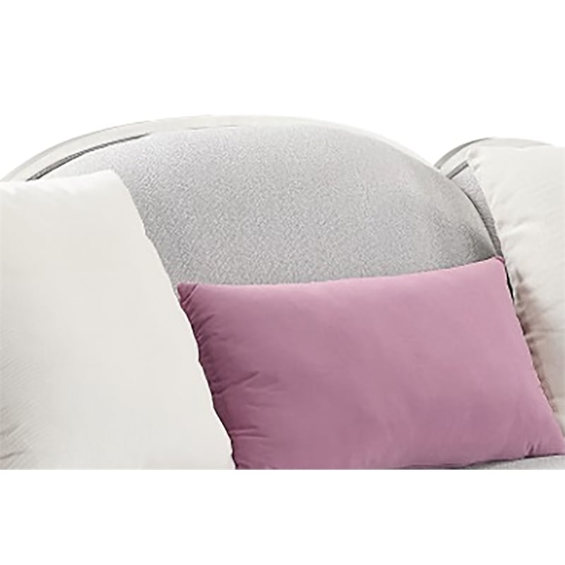 Bowery Hill Fabric Sofa with 5 Accent Pillows in Beige Linen