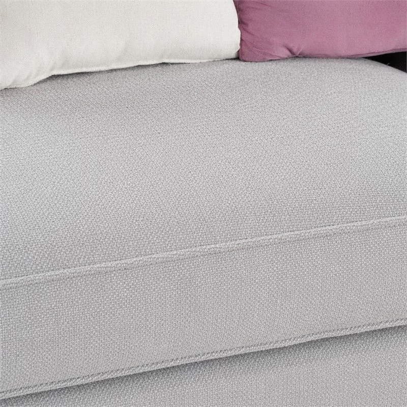 Bowery Hill Fabric Sofa with 5 Accent Pillows in Beige Linen