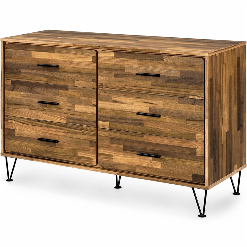 Bowery Hill 6-Drawer Wooden Dresser with Modern Legs in Walnut Finish