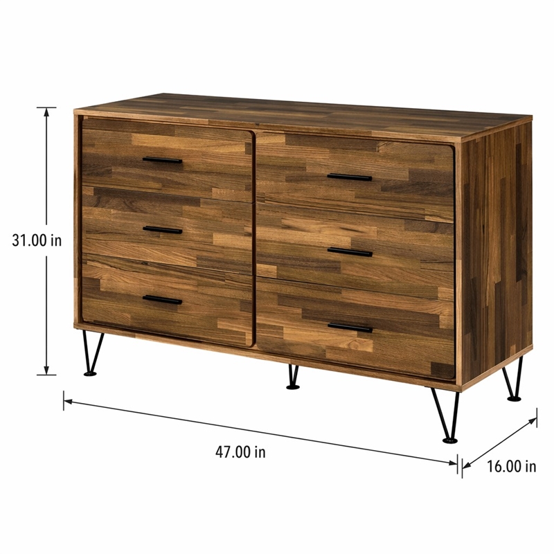 Bowery Hill 6-Drawer Wooden Dresser with Modern Legs in Walnut Finish