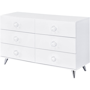 Bowery Hill 6-Drawer Wooden Dresser with Chrome Legs in White Finish