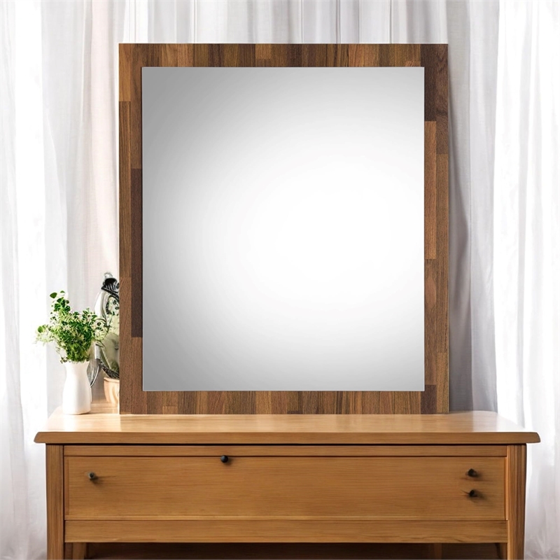 Bowery Hill Rectangular Wooden Frame Mirror in Walnut Finish