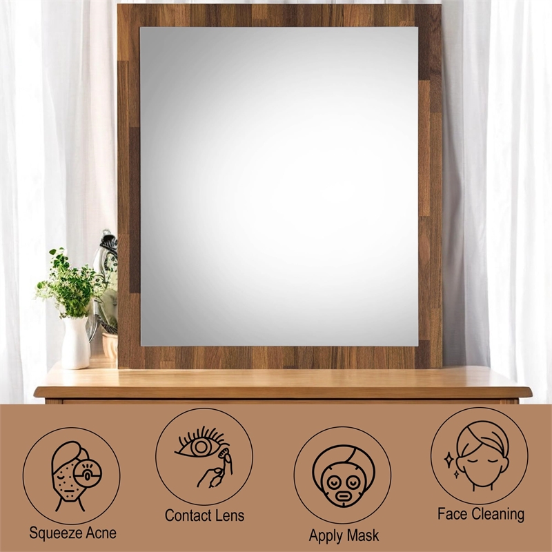 Bowery Hill Rectangular Wooden Frame Mirror in Walnut Finish