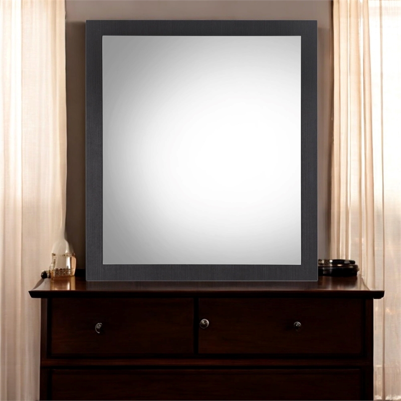 Bowery Hill Rectangular Wooden Frame Mirror in Walnut & Black Finish