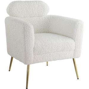Bowery Hill Fabric Upholstered Barrel Accent Chair in White Faux Sherpa