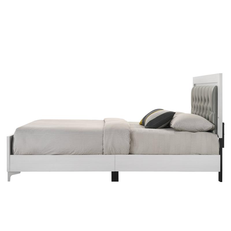 Bowery Hill Casilda Faux Leather Tufted Queen Bed with LED in Gray White