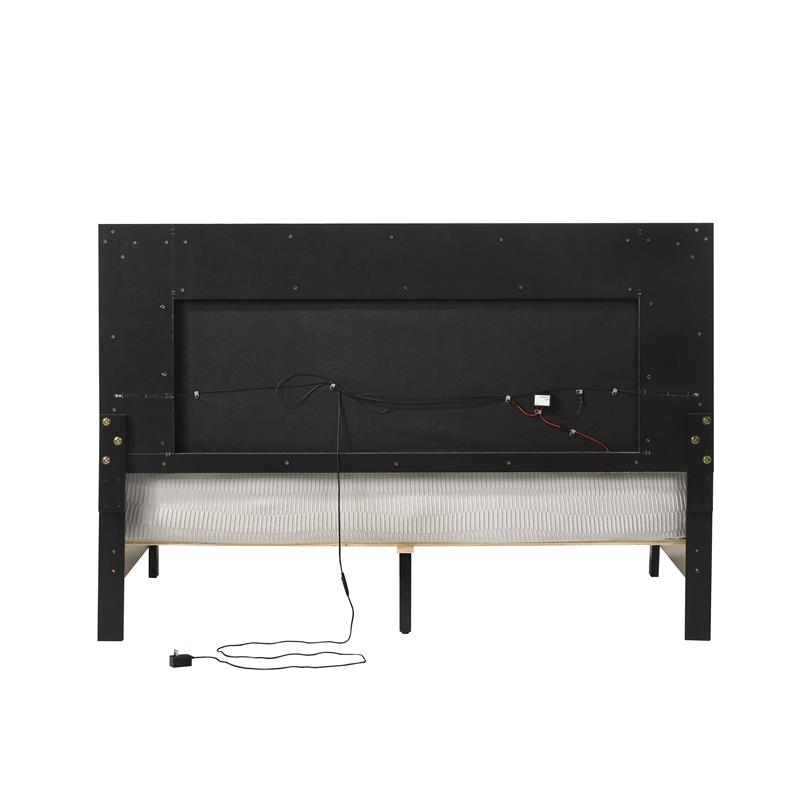 Bowery Hill Casilda Faux Leather Tufted Queen Bed with LED in Gray White