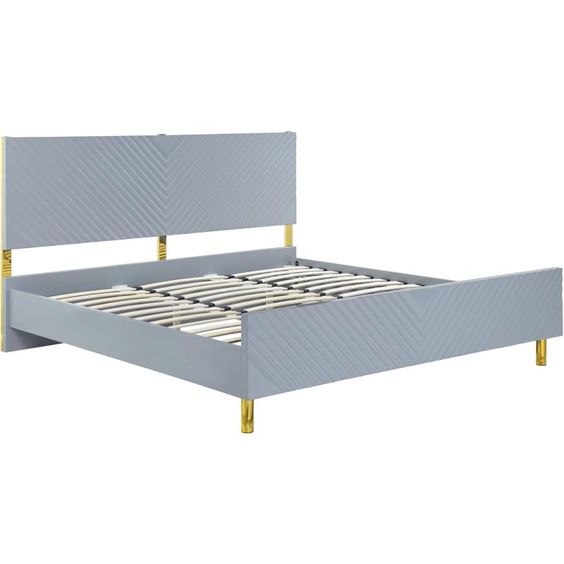 Bowery Hill Queen Bed in Gray High Gloss Finish with Metal Legs