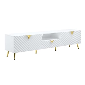 Bowery Hill TV Stand in White High Gloss Finish for up to 80&quot TVs