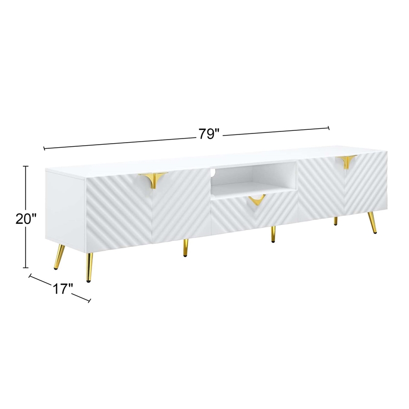 Bowery Hill TV Stand in White High Gloss Finish for up to 80