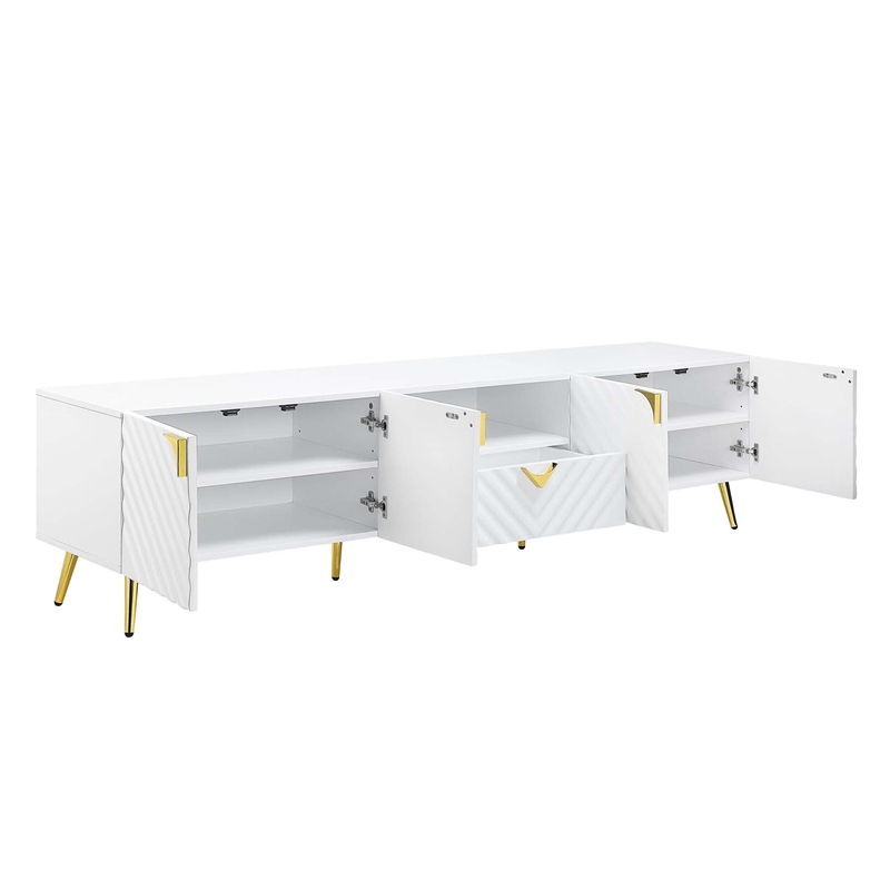 Bowery Hill TV Stand in White High Gloss Finish for up to 80