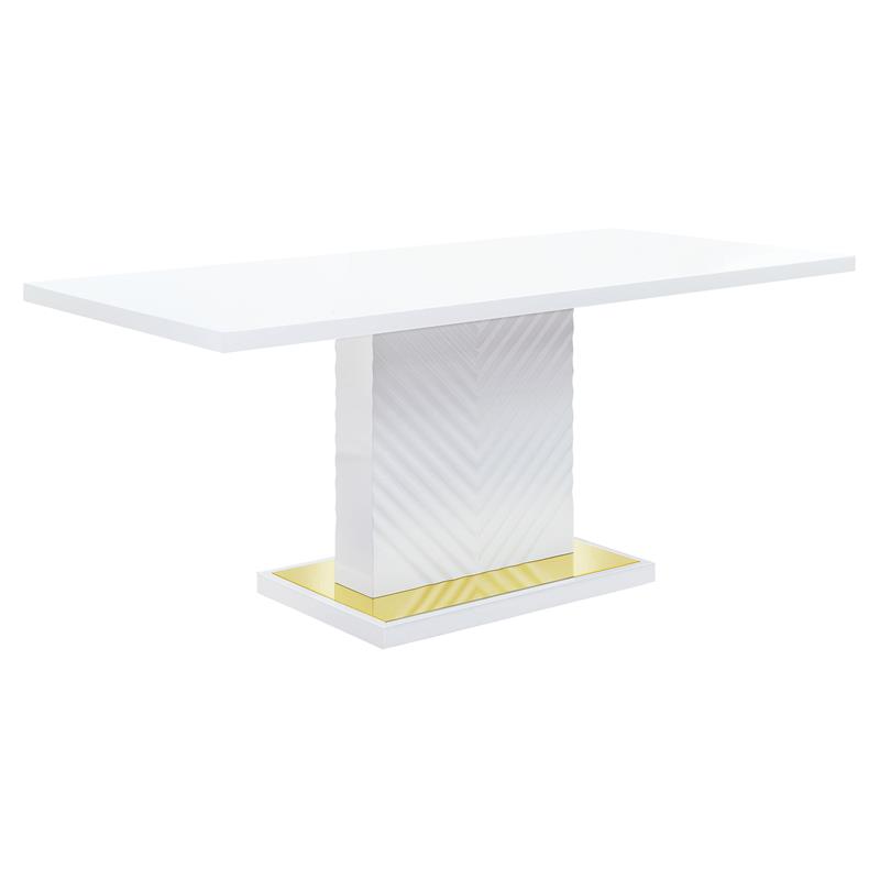 Bowery Hill Wooden Rectangular Dining Table in White High Gloss Finish