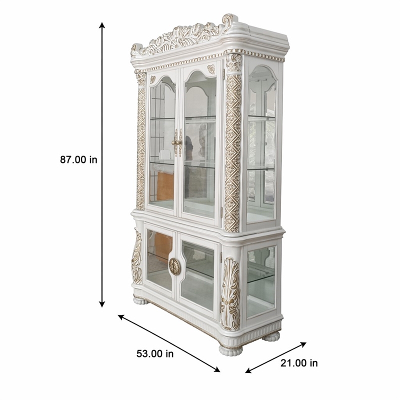 Bowery Hill Curio Cabinet with 2 Glass Doors in Antique Pearl Finish