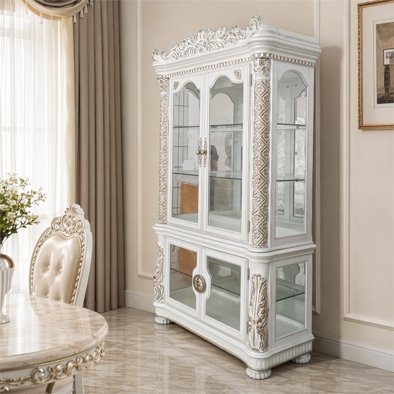Bowery Hill Curio Cabinet with 2 Glass Doors in Antique Pearl Finish