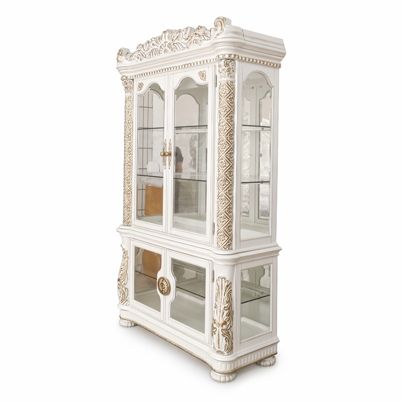 Bowery Hill Curio Cabinet with 2 Glass Doors in Antique Pearl Finish