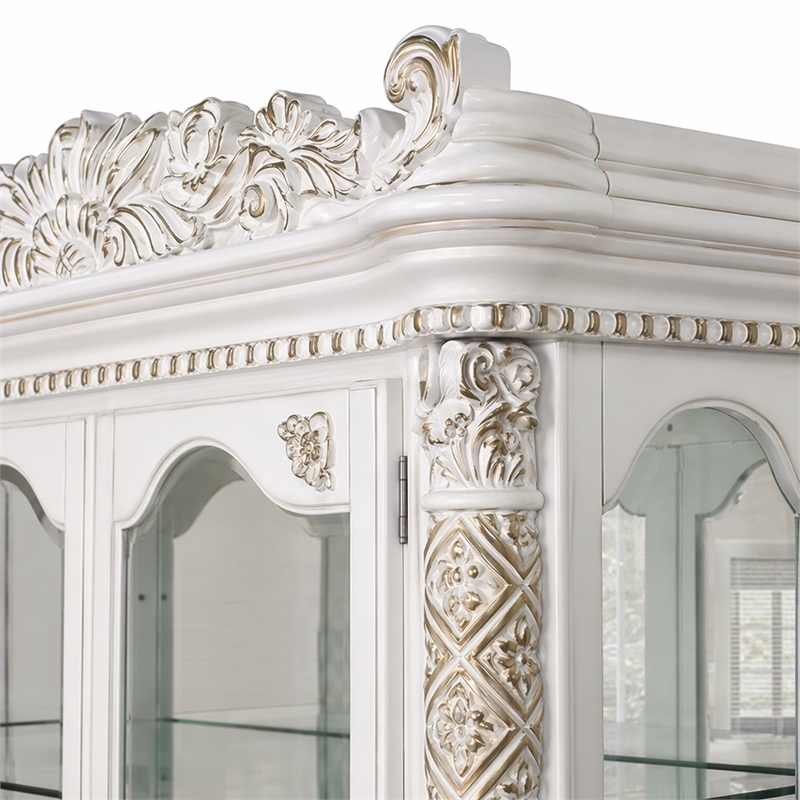 Bowery Hill Curio Cabinet with 2 Glass Doors in Antique Pearl Finish