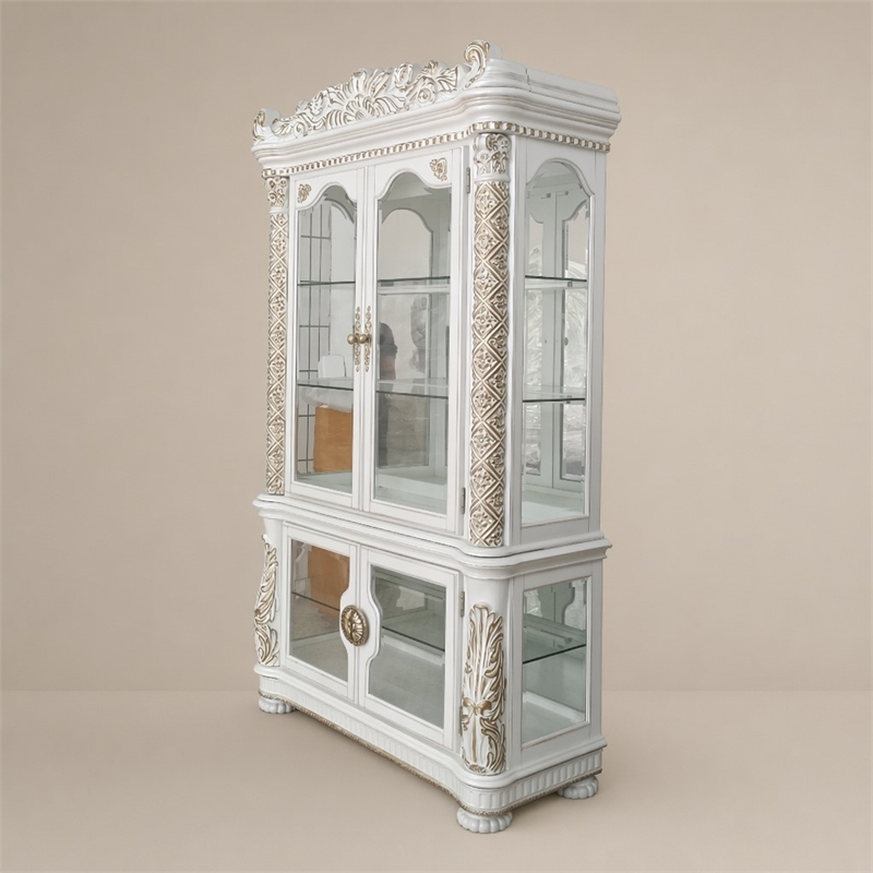 Bowery Hill Curio Cabinet with 2 Glass Doors in Antique Pearl Finish