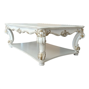 Bowery Hill Rectangular Wooden Coffee Table with Bottom Shelf in Antique Pearl