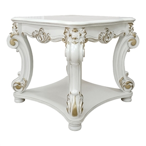 Bowery Hill Wooden End Table with Bottom Shelf in Antique Pearl Finish