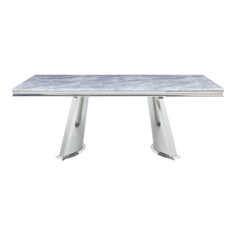 Bowery Hill Rectangle Faux Marble Dining Table with Stainless Steel Base