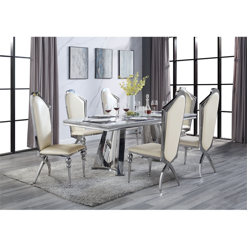 Bowery Hill Rectangle Faux Marble Dining Table with Stainless Steel Base
