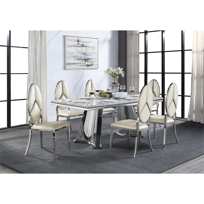 Bowery Hill Rectangle Faux Marble Dining Table with Stainless Steel Base