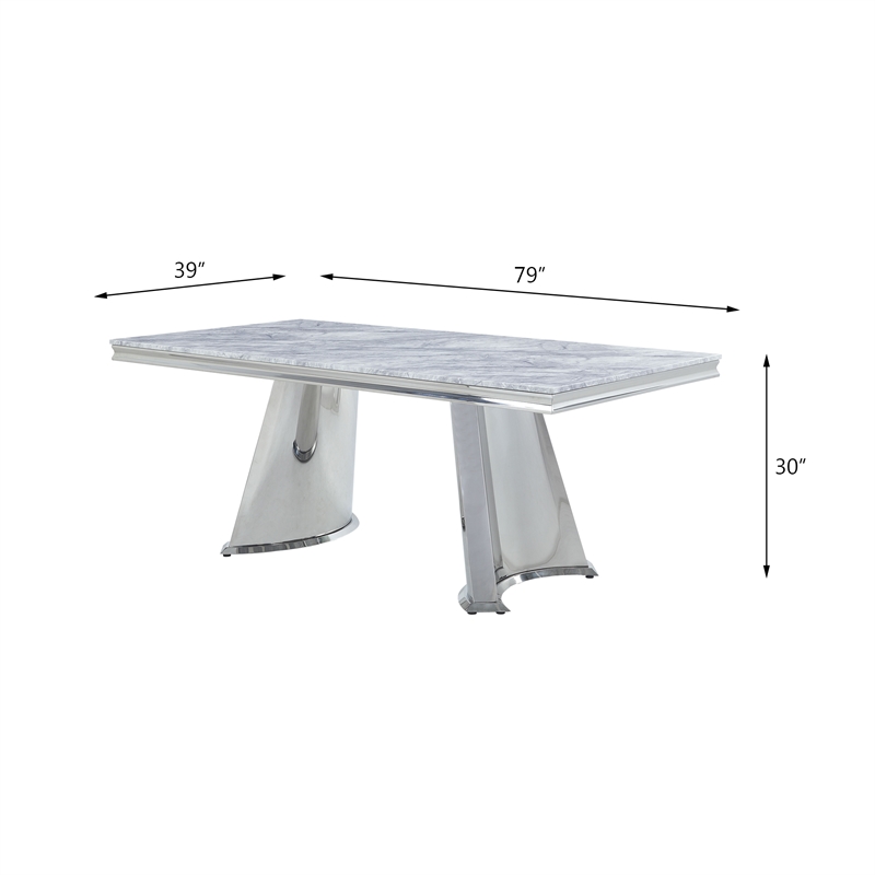 Bowery Hill Rectangle Faux Marble Dining Table with Stainless Steel Base