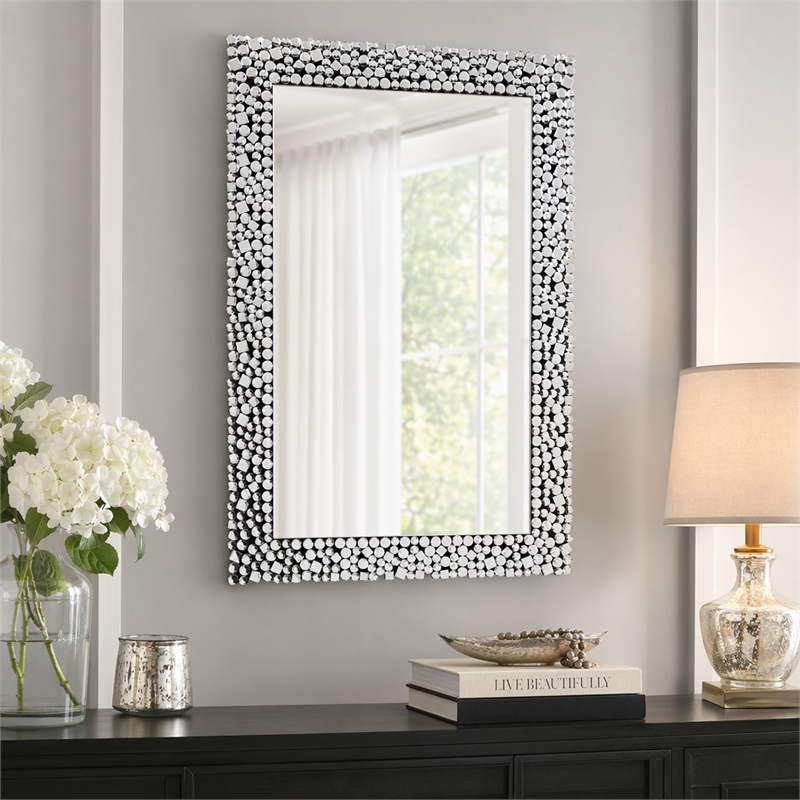 Bowery Hill Rectangular Wall Decor with Mirrored Finish and Faux Gems